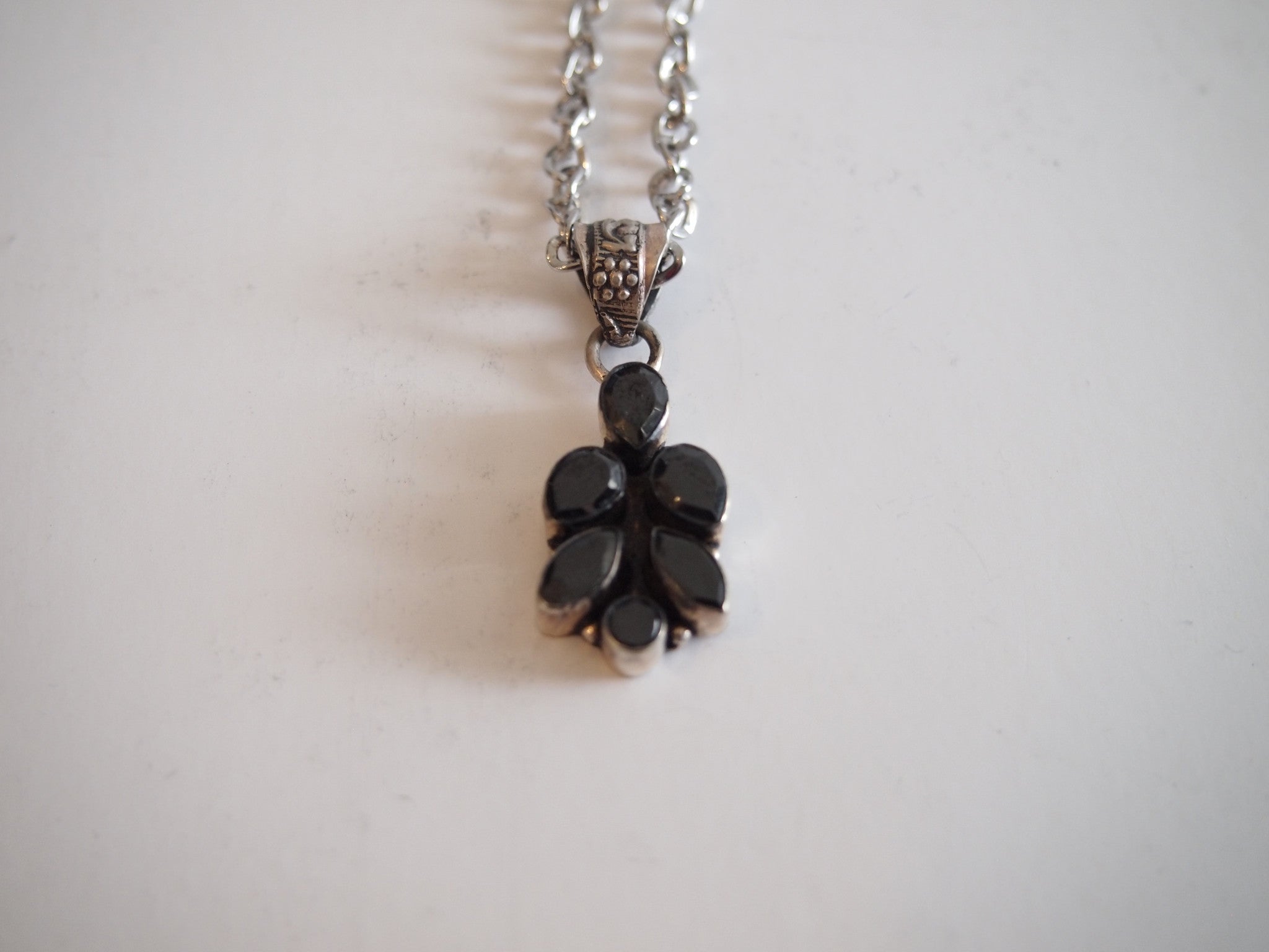 Handmade necklace with onyx with silver rhodium  chain