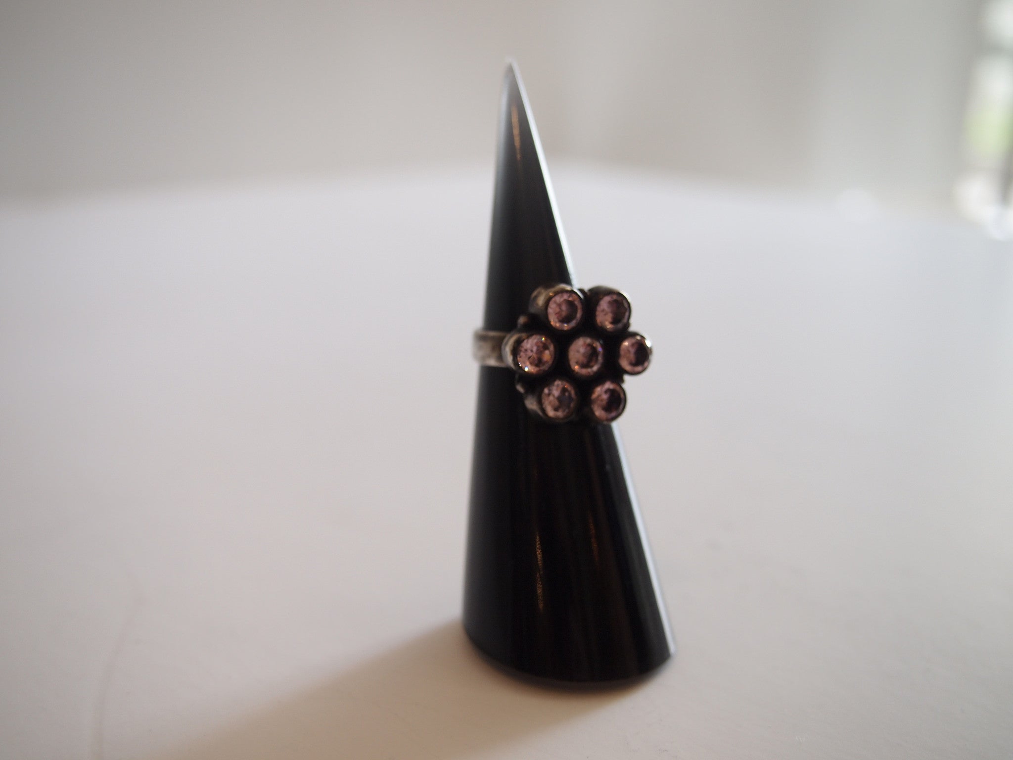 Handmade ring with pink quartz flower