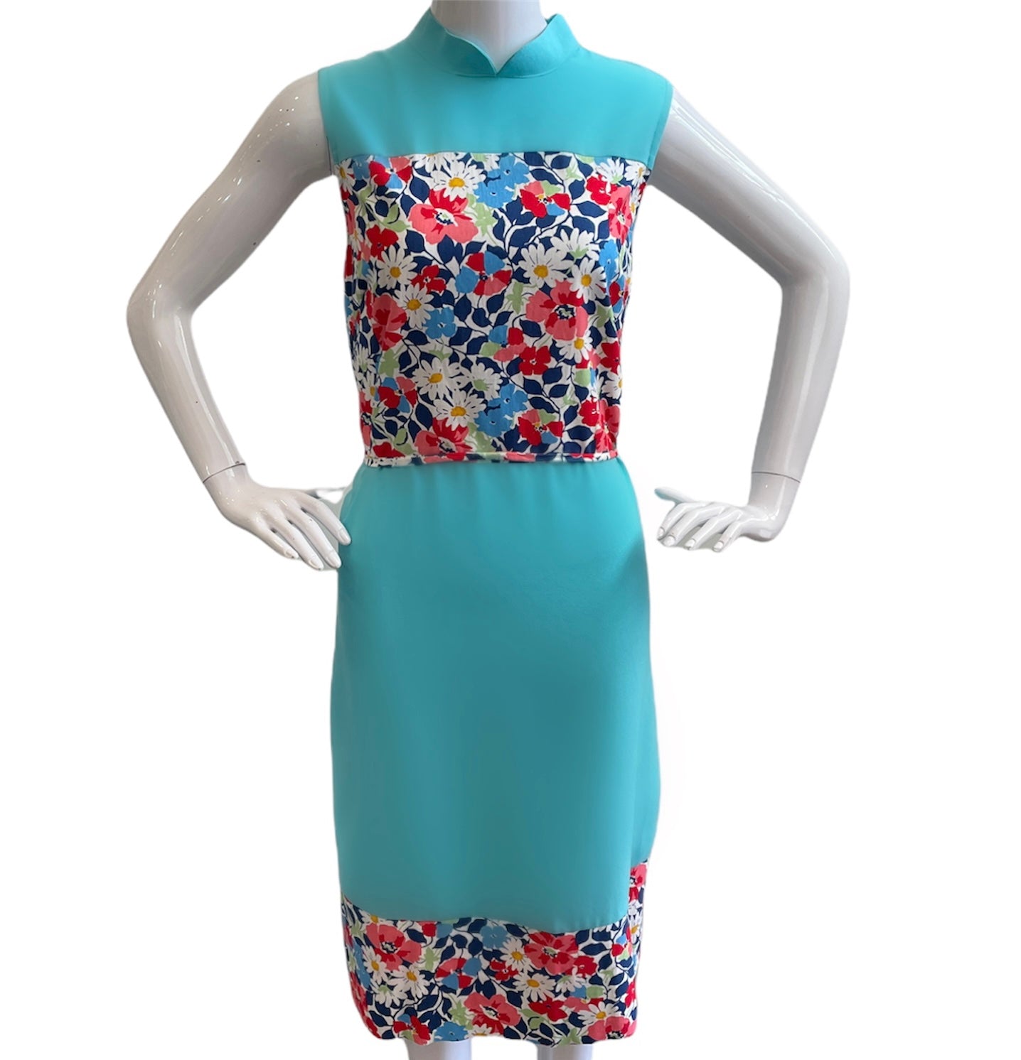 SUMMER FLORALS DRESS HANDMADE MODERN COTTON CHEONGSAM - BABY PINK/ CRANBERRY RED/ LILAC PURPLE/ AQUA BLUE