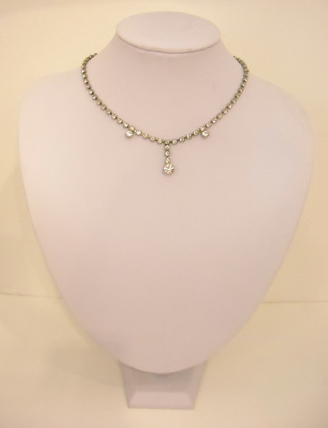 3-Drop Clear Rhinstone Vintage Necklace