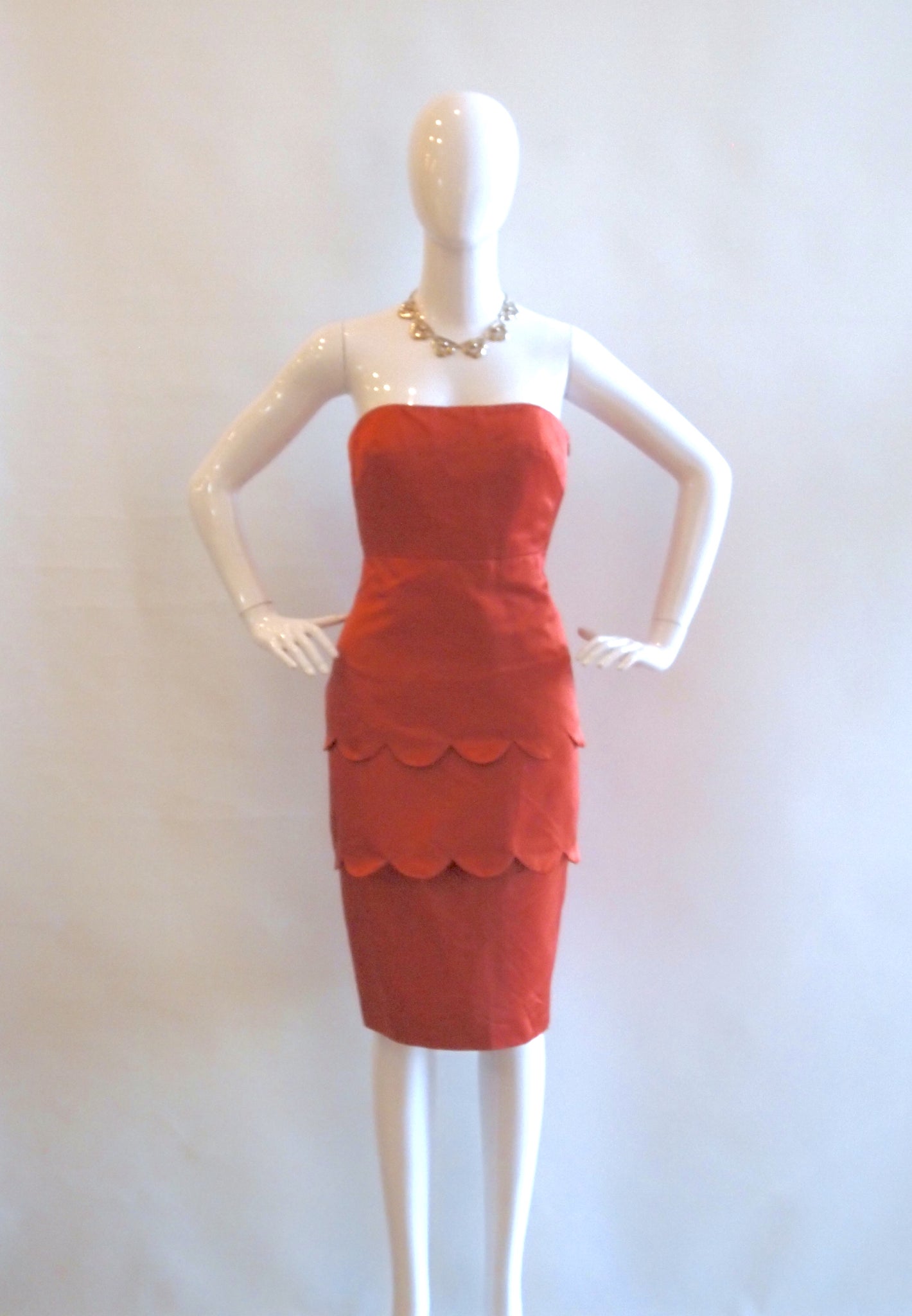 Lela Rose Sand-colored scallop bustier dress