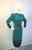 Vintage St. John turquoise green wool knit dress with brown trim