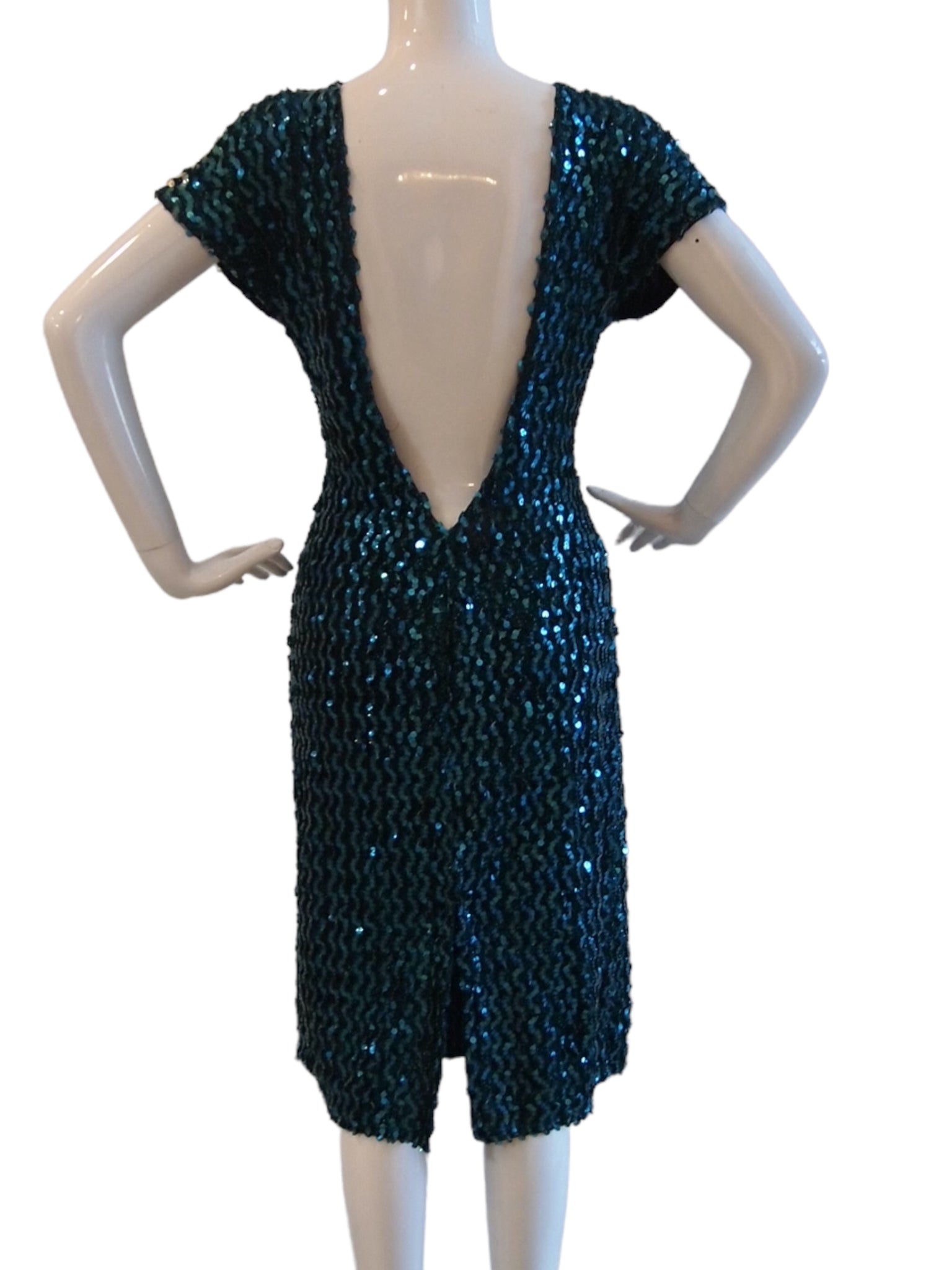The Shimmery Sea Fully Beaded Sequinned Cocktail Evening Dress