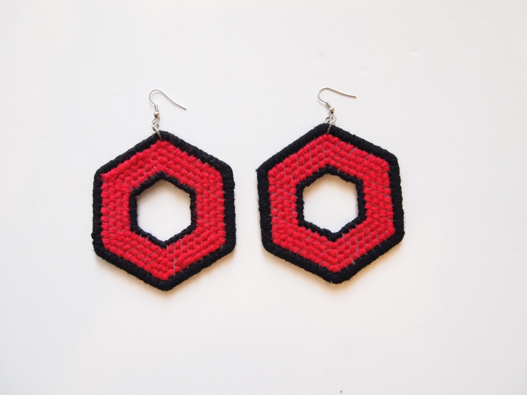Handmade Weaved Hexagon Donut Earrings