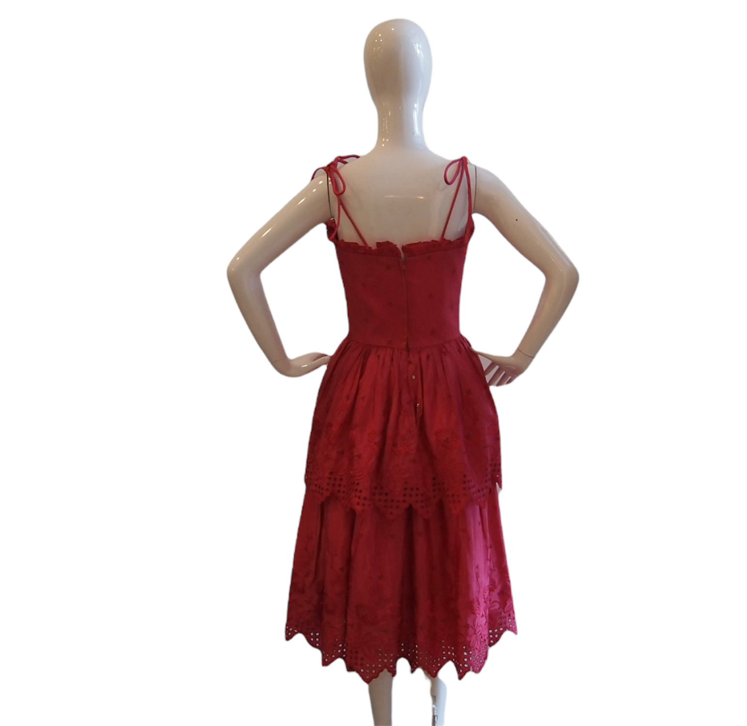 Vintage Victor Costa Fuschia Tiered Lace Trim Dress