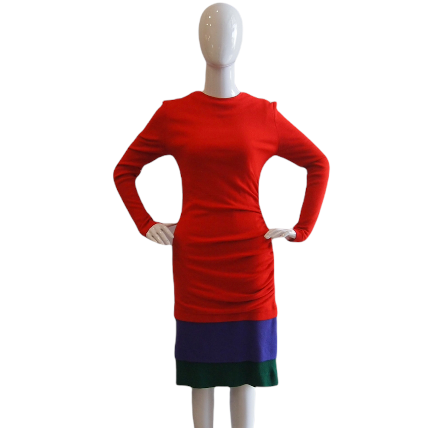 Vintage Oscar de la Renta Red Yellow Colorblock Wool Dress