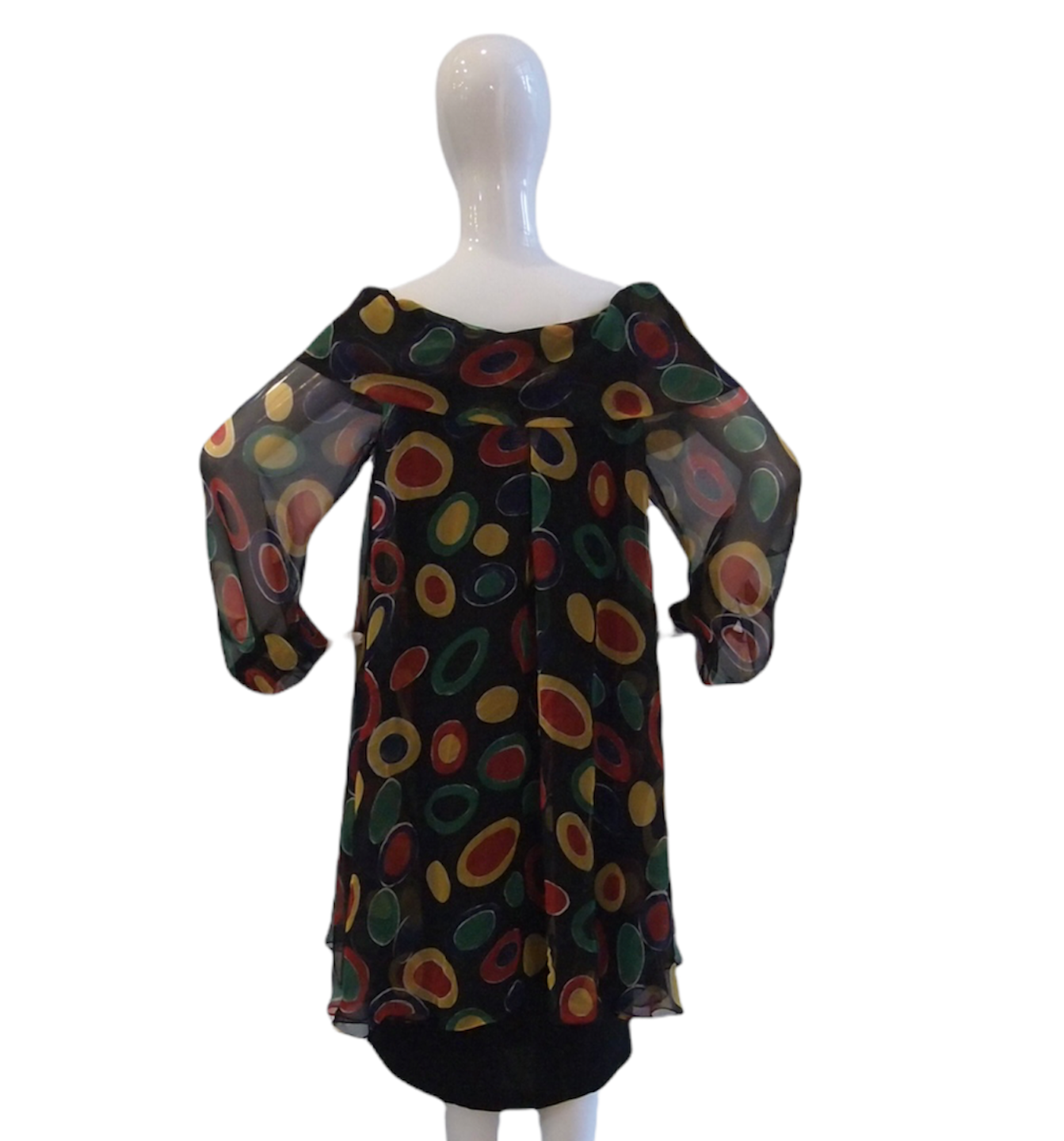 BILLOWY Vintage Frank Usher Dress with Quirky Black Sheer Layers | Deja Vu Vintage BILLOWY Vintage Frank Usher Dress with Quirky Black Sheer Layers | Deja Vu Vintage