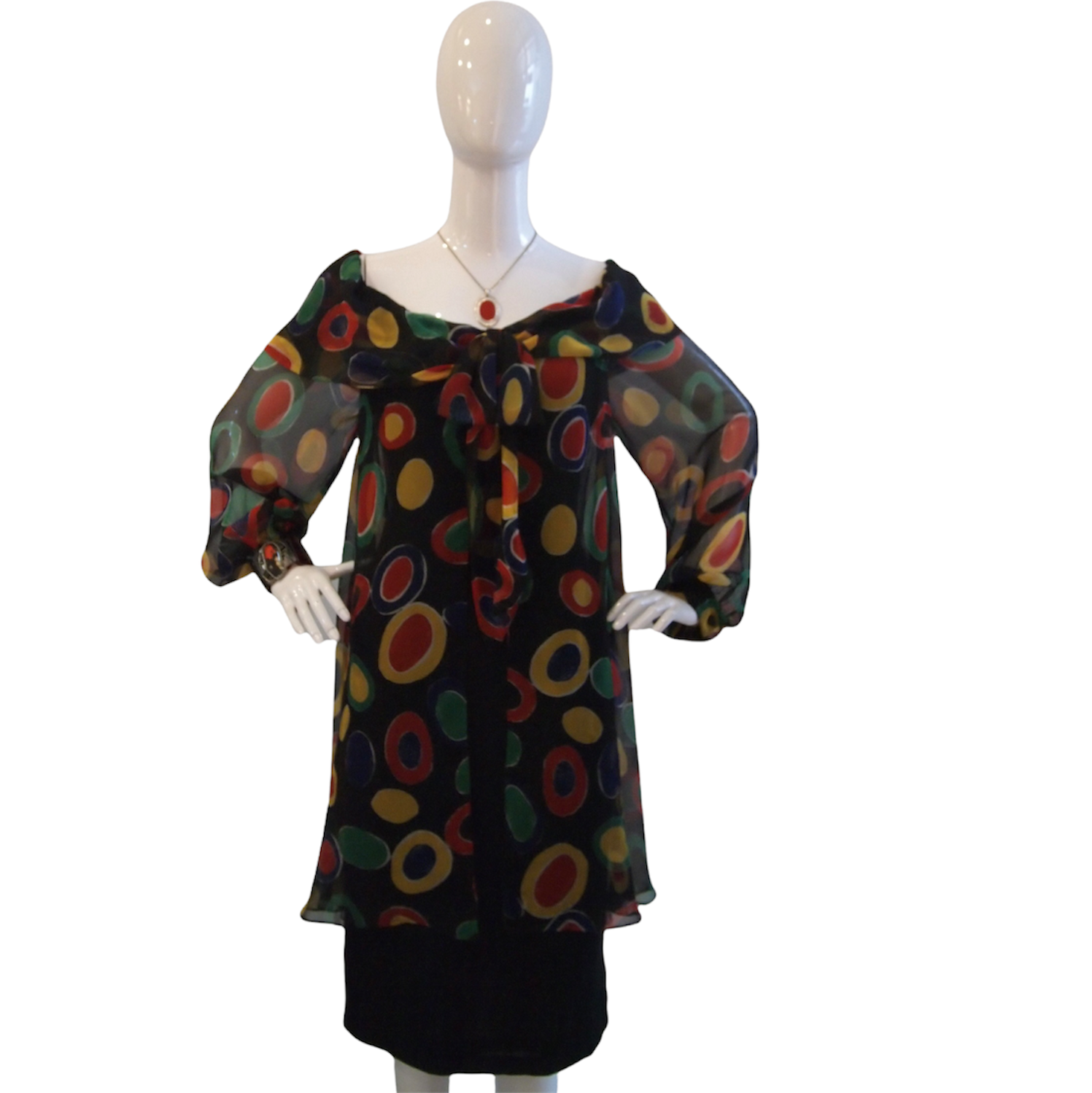 BILLOWY Vintage Frank Usher Dress with Quirky Black Sheer Layers