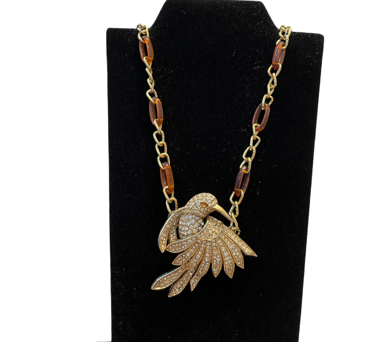 "Preening Bird" Handmade one-of-a-kind bird necklace (upcycled from vintage )