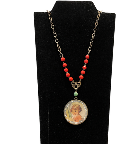 "Little Girl" Handmade one-of-a-kind vintage storybook necklace (upcycled from vintage )