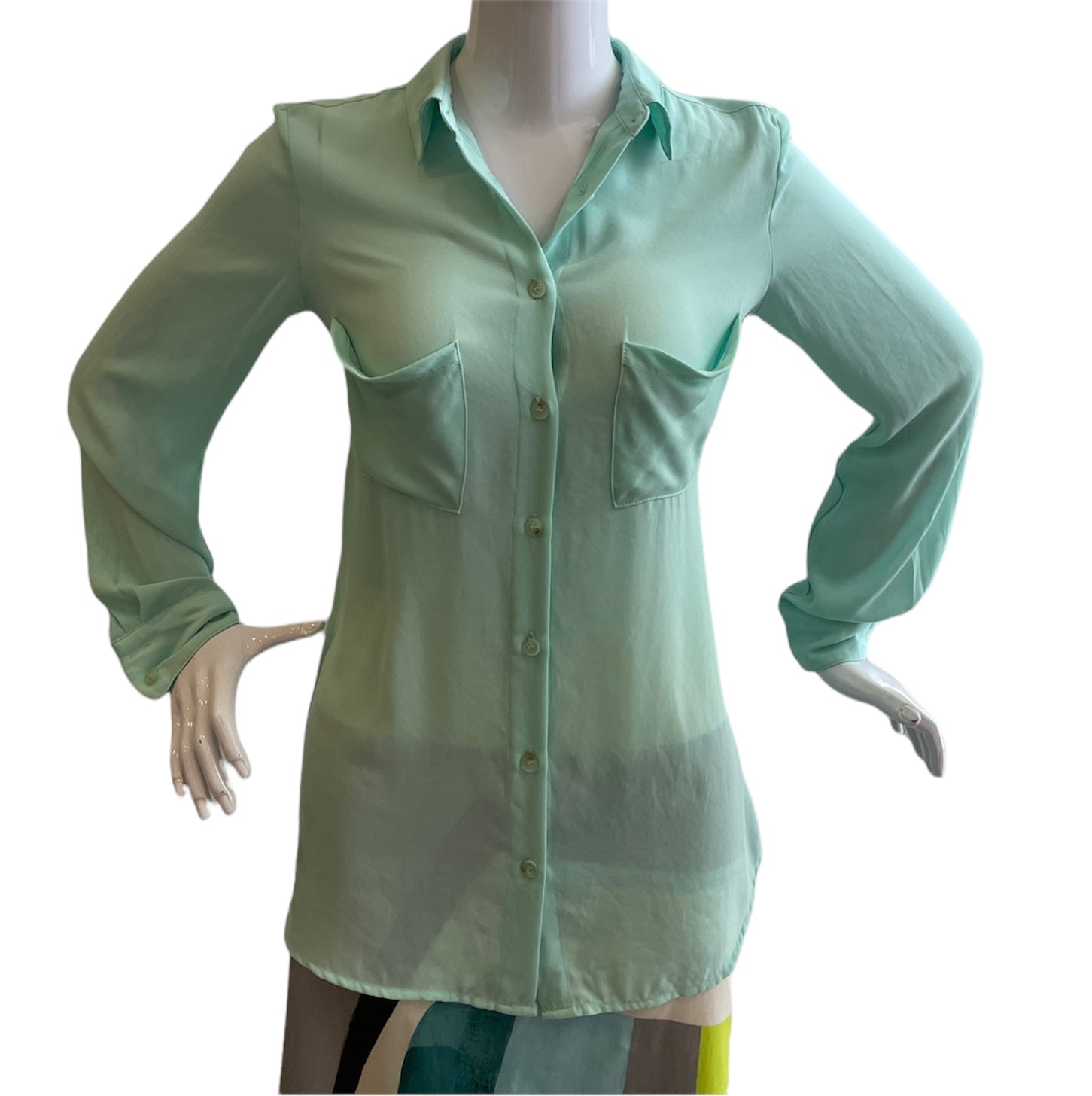 Mint Green Long Sleeve Blouse Shirt
