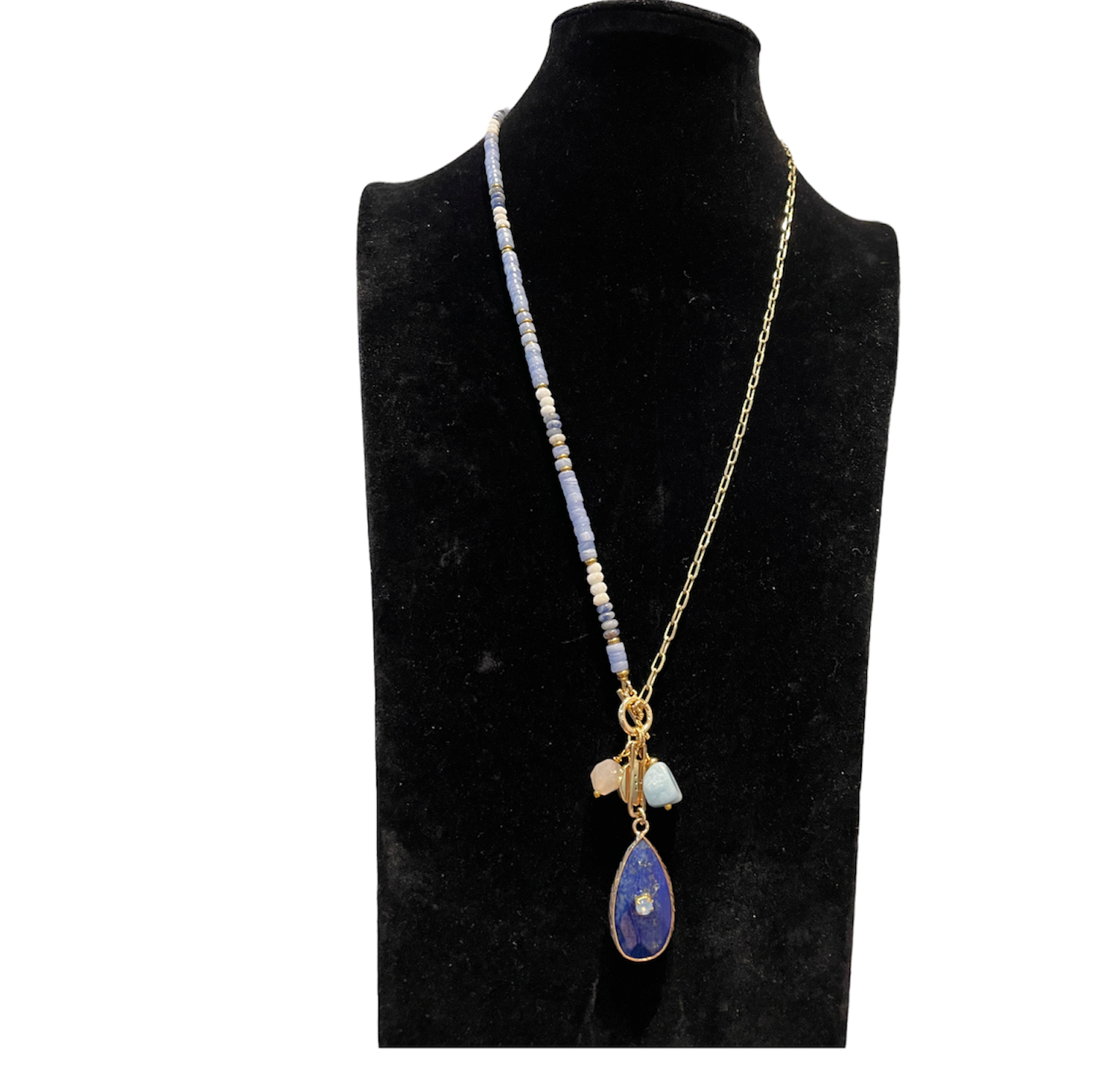 Handmade Gemstone Assymetric Blue Chalecedony Howlite Blue Lapis Necklace