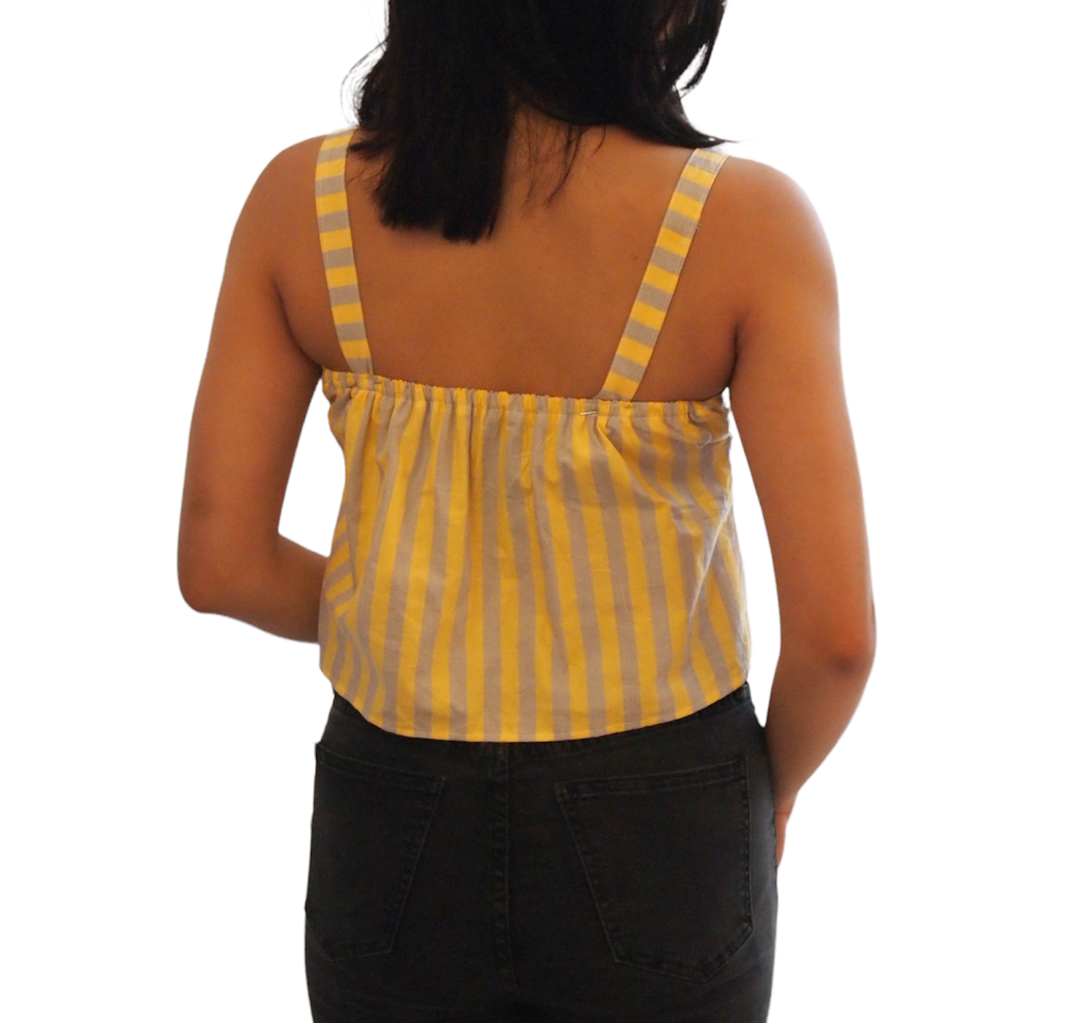 Vintage Sleeveless Yellow Grey Striped Cropped Top
