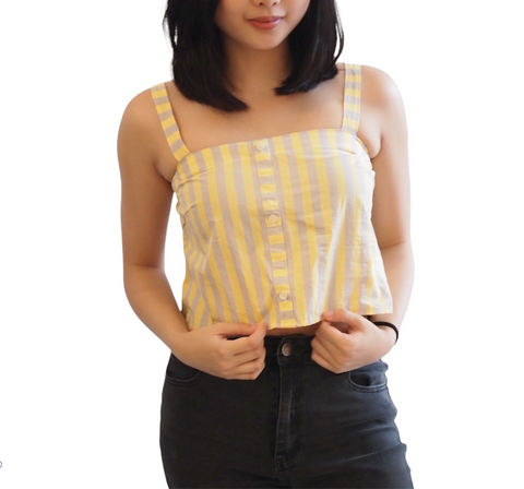 Vintage Sleeveless Yellow Grey Striped Cropped Top