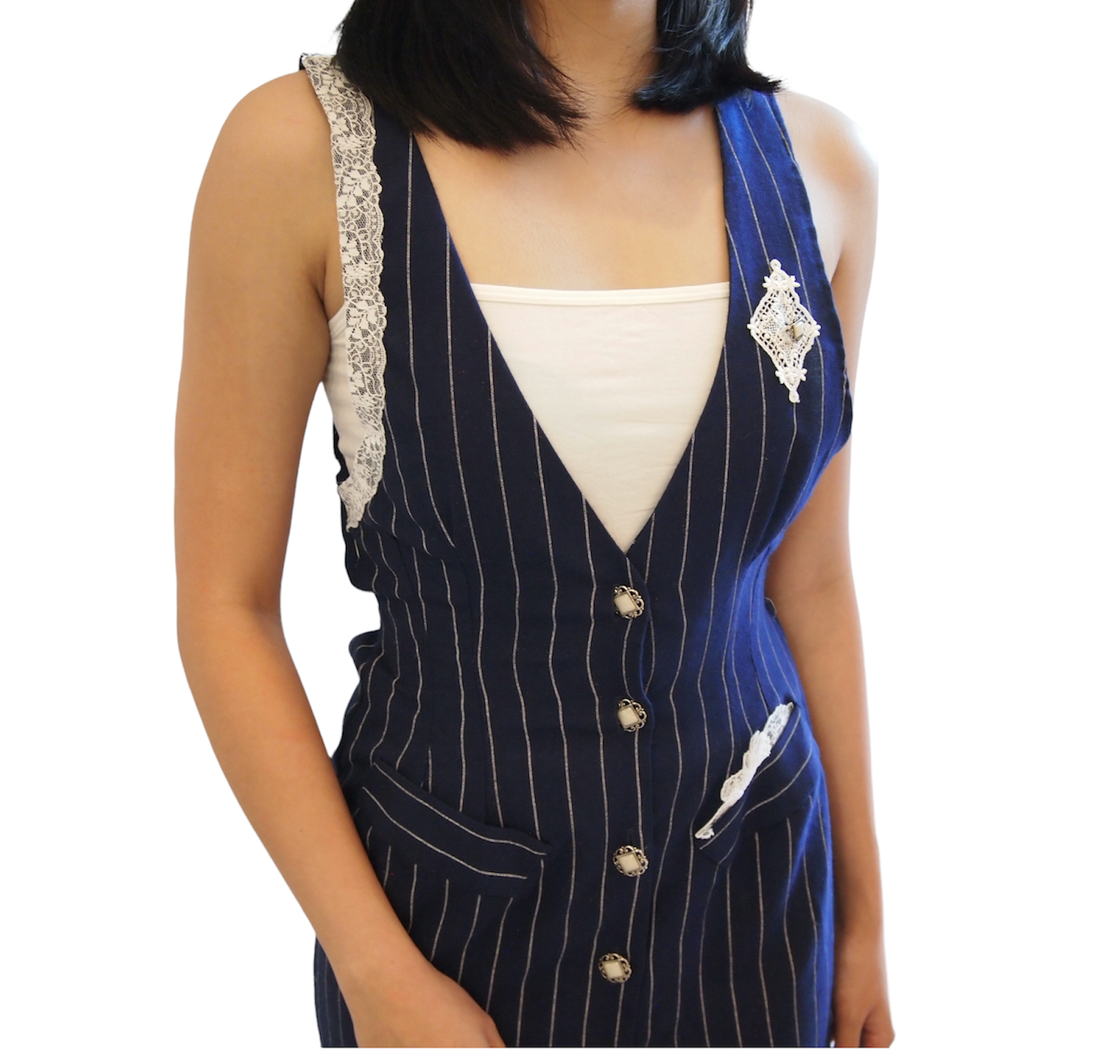 Quirky Ways Vintage Navy White Stripes Overall Dress