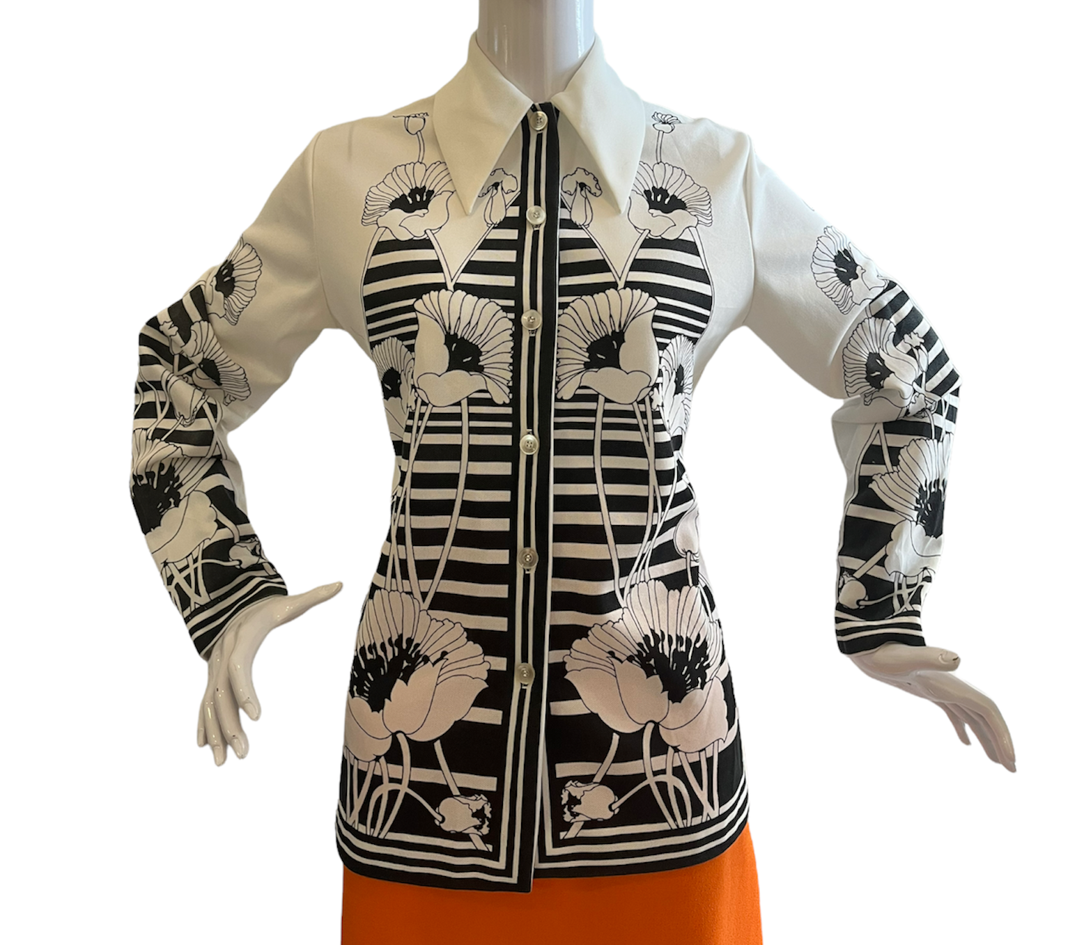 60s Mod Black and White Long Sleeve Top