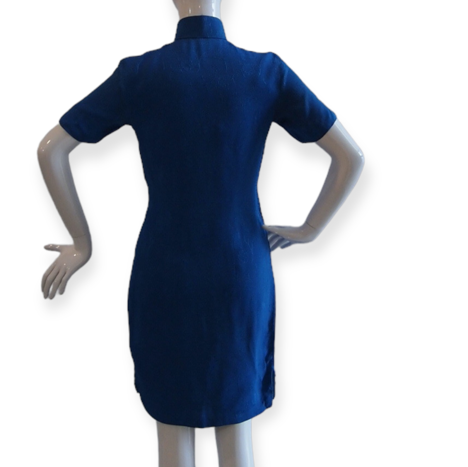 Cobalt Blue Vintage 60s Textured Modern Cheongsam Dress