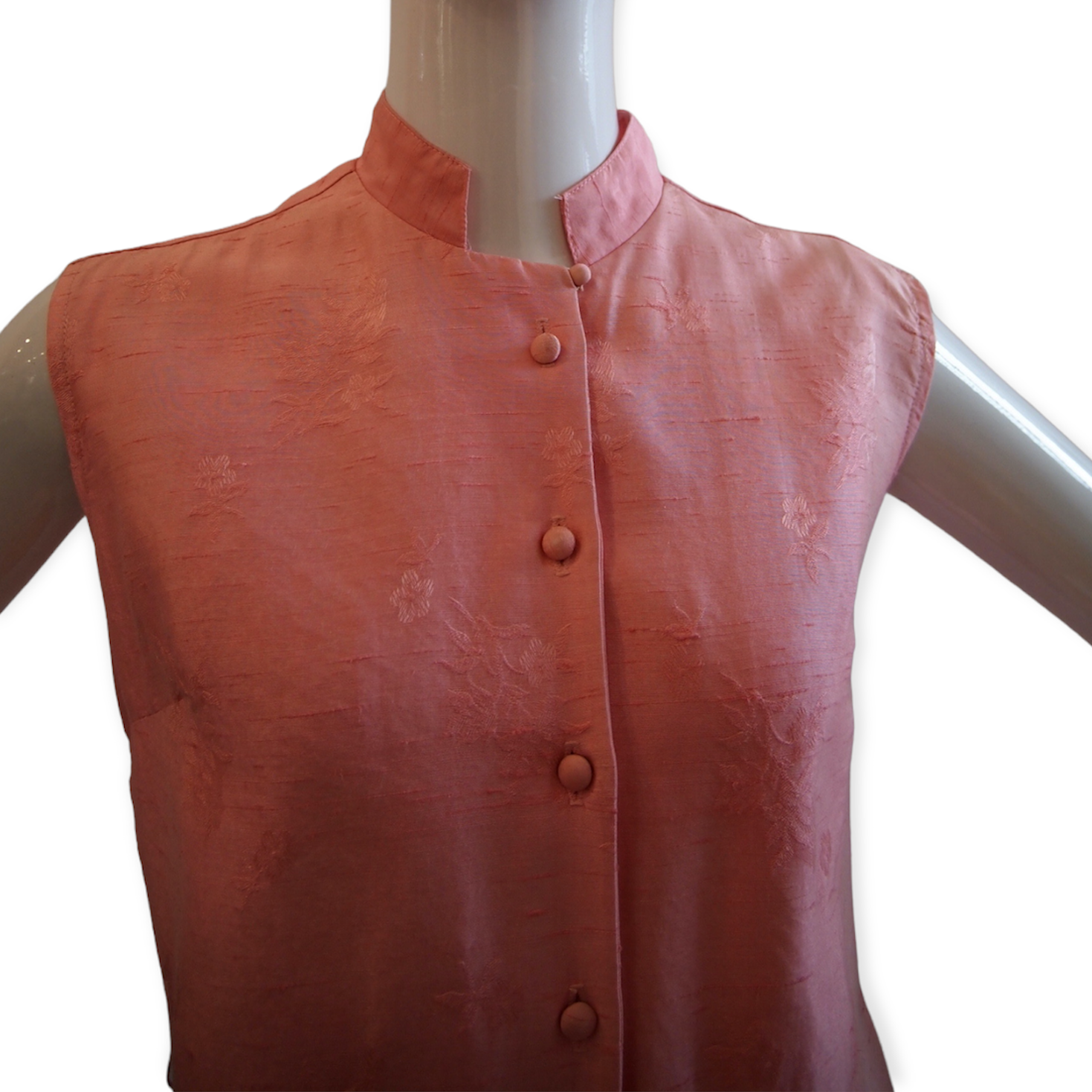 Fresh Pink Vintage 60s Silk Textured Cheongsam Dress