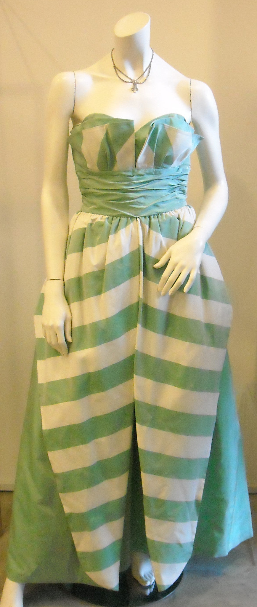 Making An Entrance with Green Stripes Vintage Evening Dress