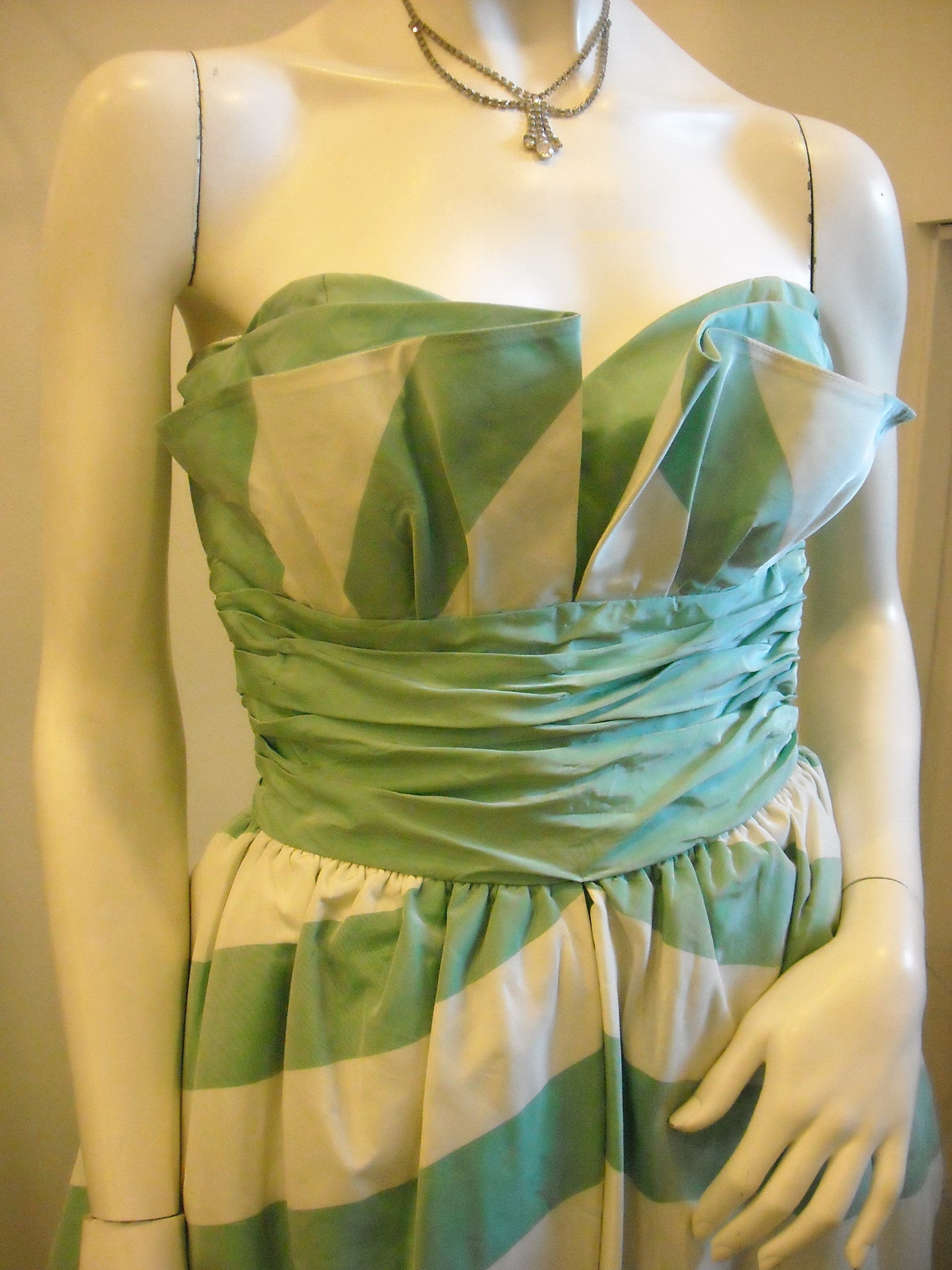 Making An Entrance with Green Stripes Vintage Evening Dress