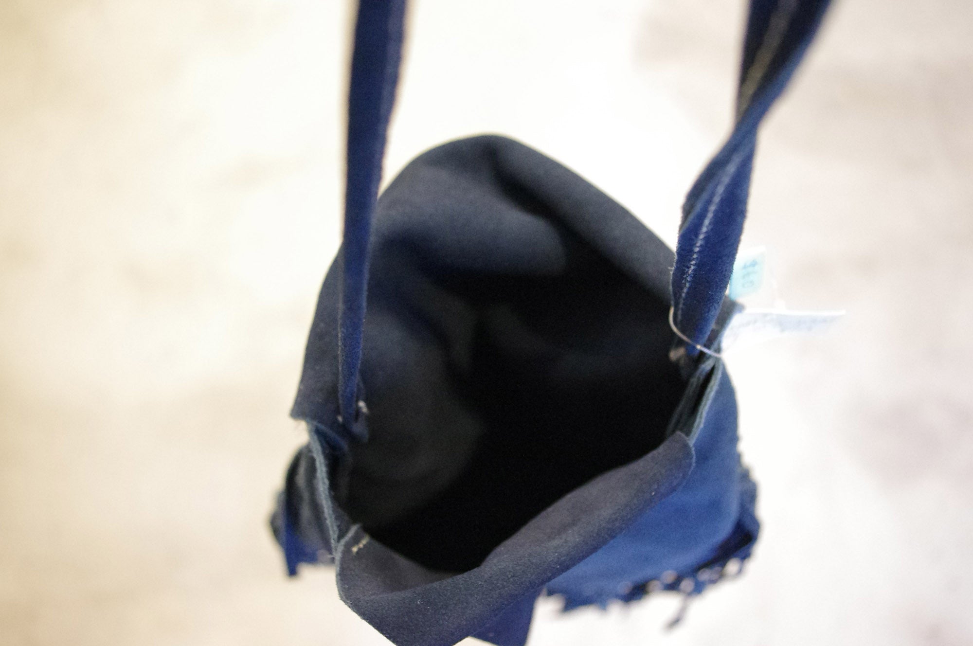 Bejewelled! Handmade Embellished Leather Fringe Sling Bag Blue