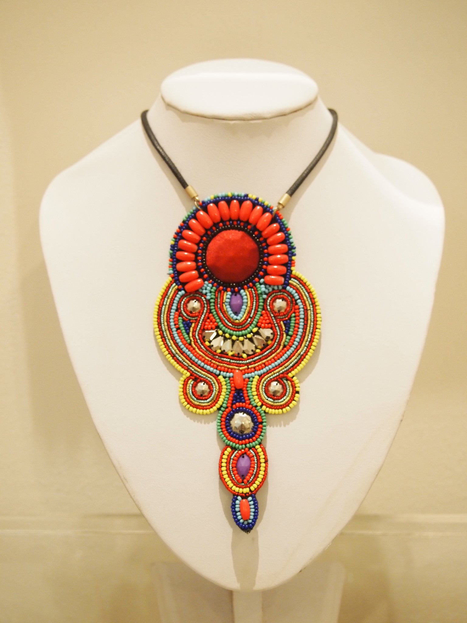 Handbeaded Necklace Bright Tribal