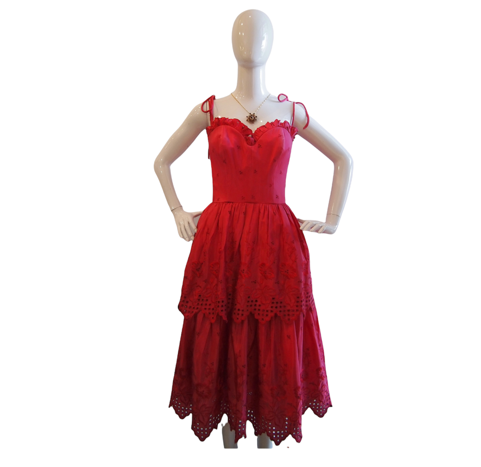 Vintage Victor Costa Fuschia Tiered Lace Trim Dress
