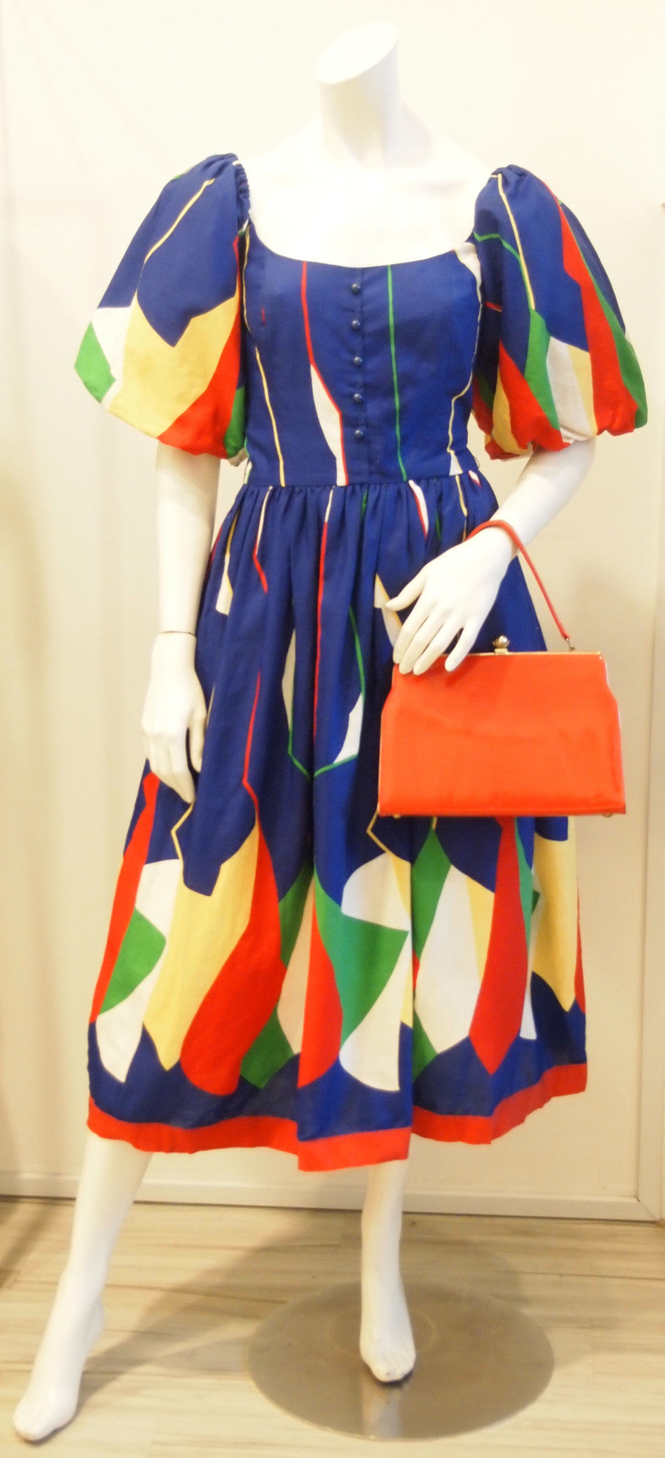 VTG COSTA BALLOON SLEEVES COLORFUL MOSIAC PARTY DRESS-VERY SEX & THE CITY