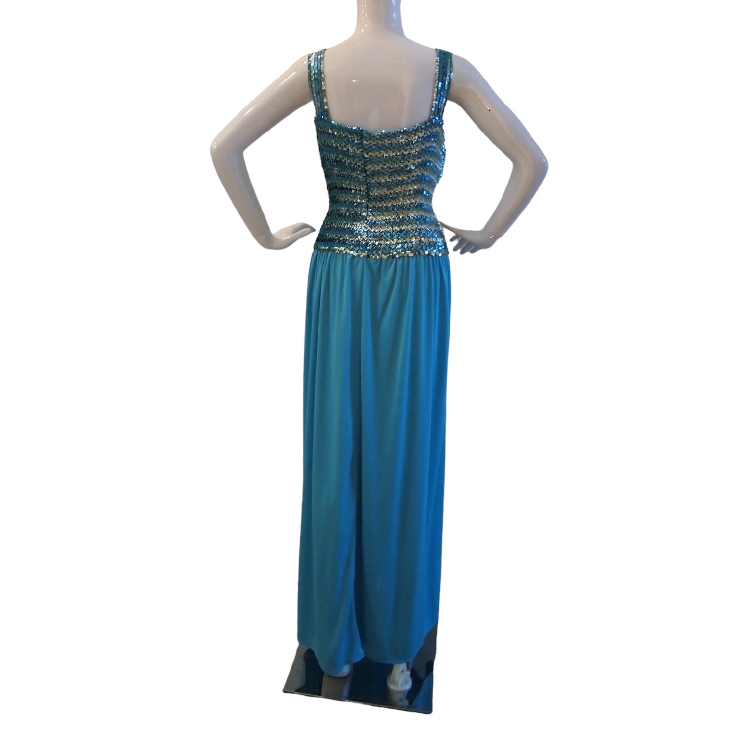 Aqua Mermaid Blue Sequin Evening Dress