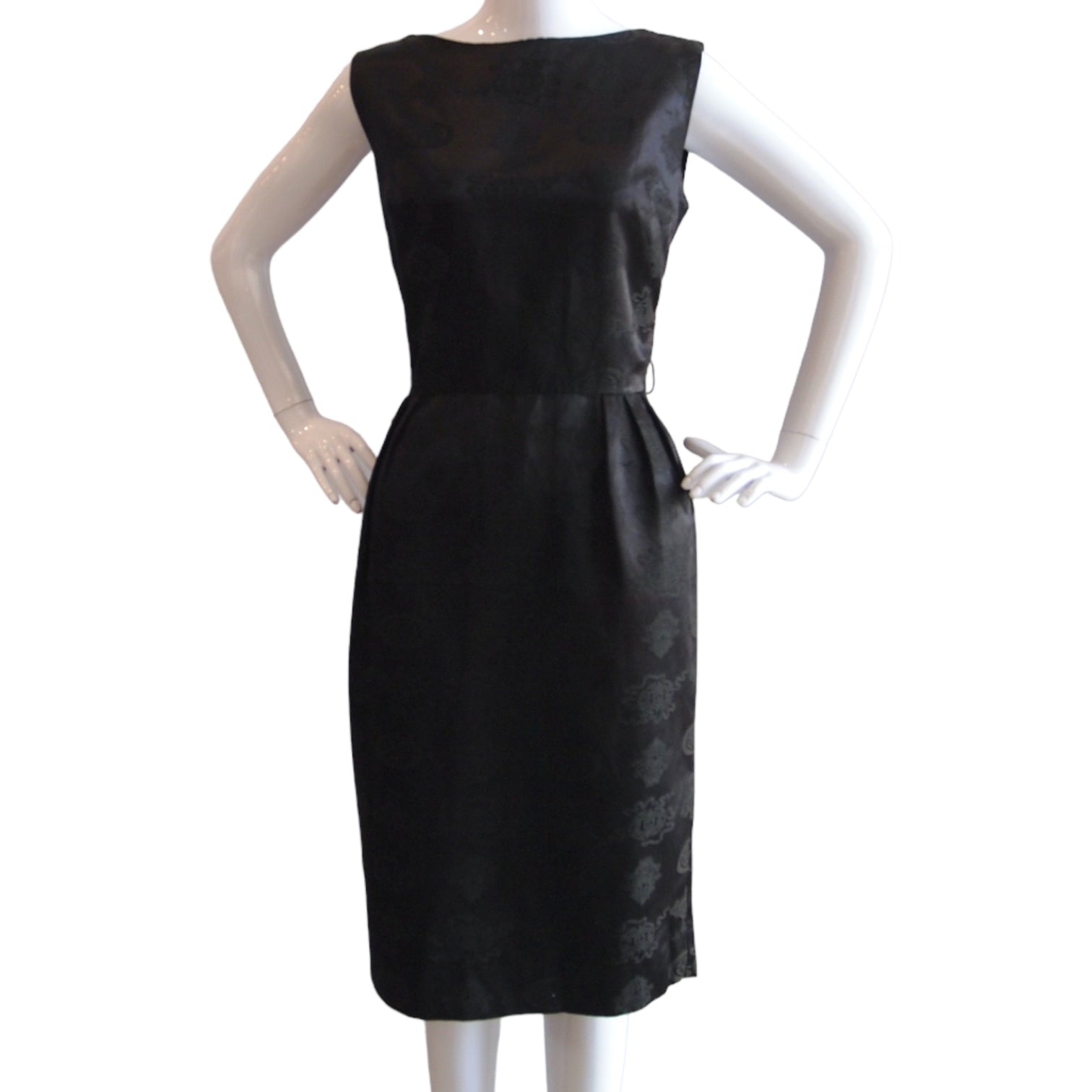 Chinois Black Early 60s Boatneck Cocktail Dress