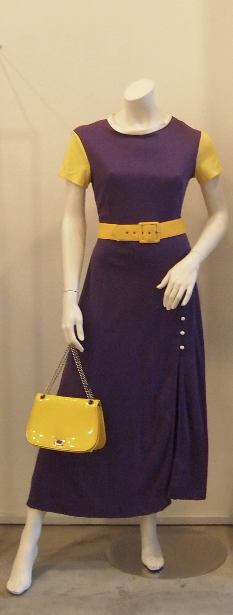 COLORBLOCK PURPLE AND YELLOW MAXI VINTAGE DRESS