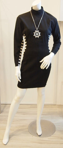 80s Black And White Side Stripe Dress