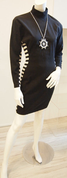 80s Black And White Side Stripe Dress