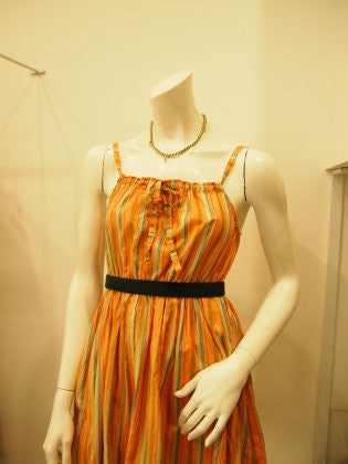 Striped In Orange Vintage Reconstructed Dress