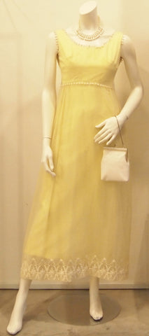 60S BUTTERCUP YELLOW LAYERED LACE MAXI DRESS