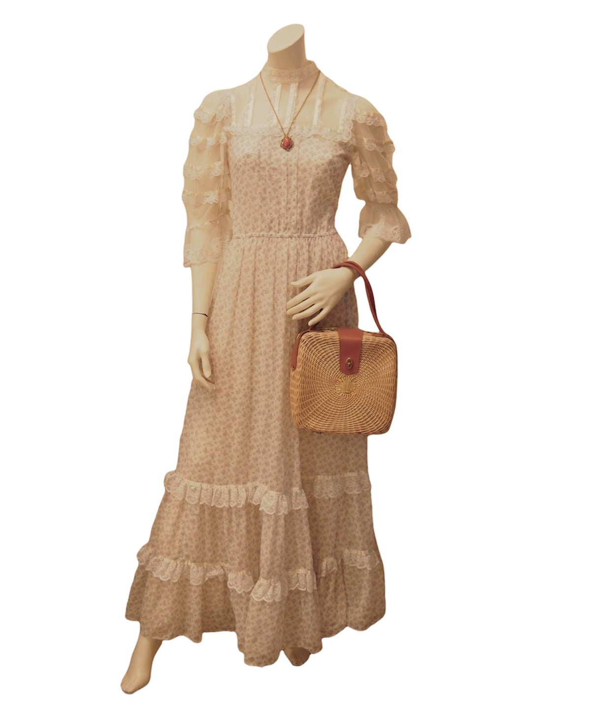 GUNNE SAX - アンティーク 1970s Gunne Sax Floral Calico Corset Midi Dress, Cowgirl